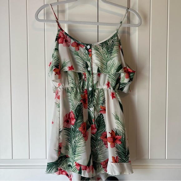 NWOT Nasty Gal Collection Keep a Cool Head Palm Romper Hawaiian Floral Size 2 - Picture 4 of 13